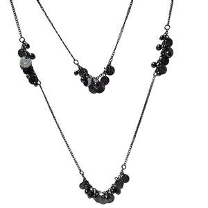 Elegant Layered Gunmetal Necklace Textured Discs Beads Fashion Jewelry Women